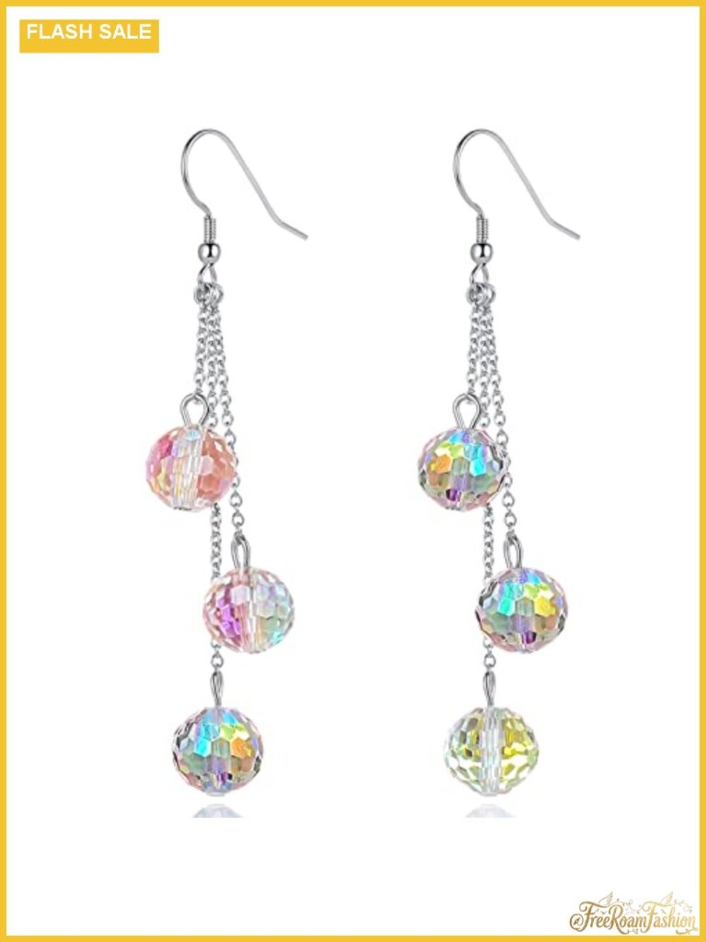 Crystal Disco Ball Drop Dangle Earrings 925 Sterling Silver French Wire